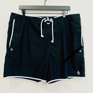 Penguin by Munsingwear Black Swim Shorts w/ White Trim & Mesh Lining - 36 - NWOT